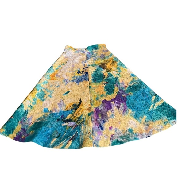 H&M Vibrant Yellow Painted Textured High Waisted A Line Midi Skirt Sz 4​​ - Picture 7 of 13